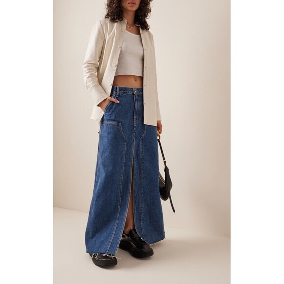 SLVRLAKE Women’s Worker Denim Maxi Skirt size 26 NWT Front Slit made in USA - Picture 1 of 10